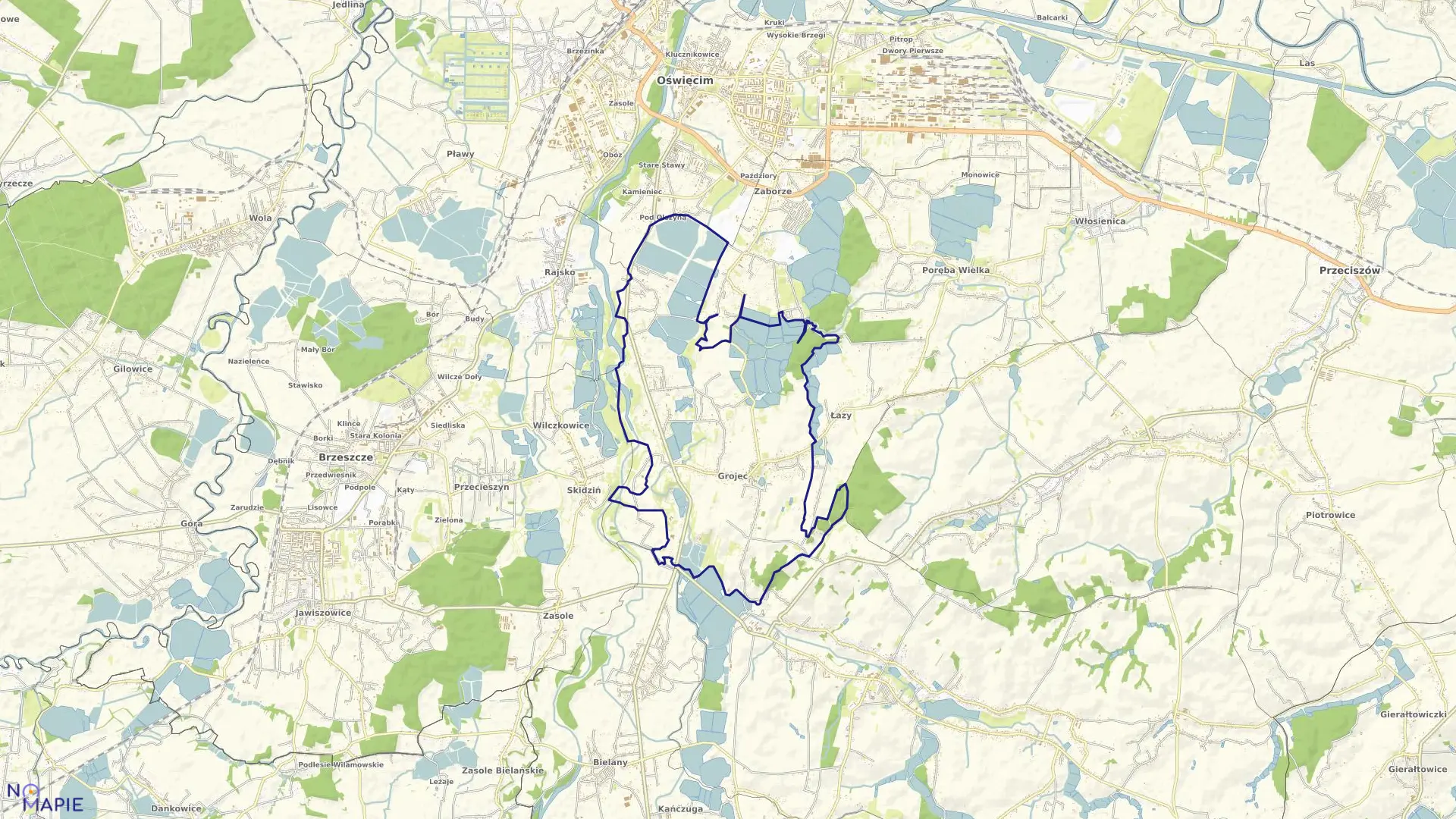 Mapa obrębu Grojec w gminie Oświęcim