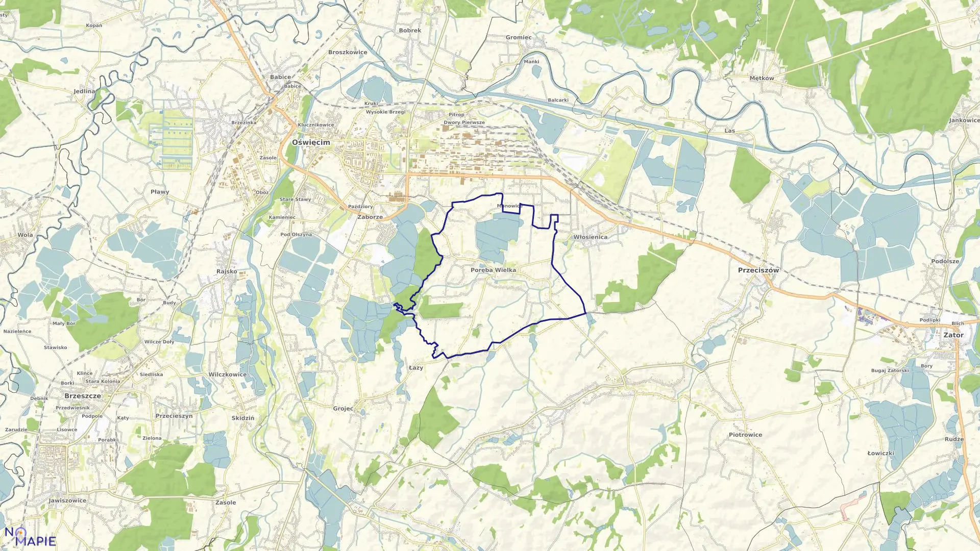 Mapa obrębu Poręba Wielka w gminie Oświęcim