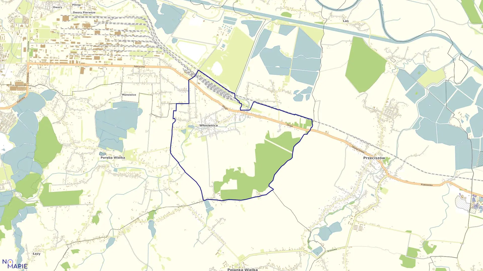 Mapa obrębu Włosienica w gminie Oświęcim