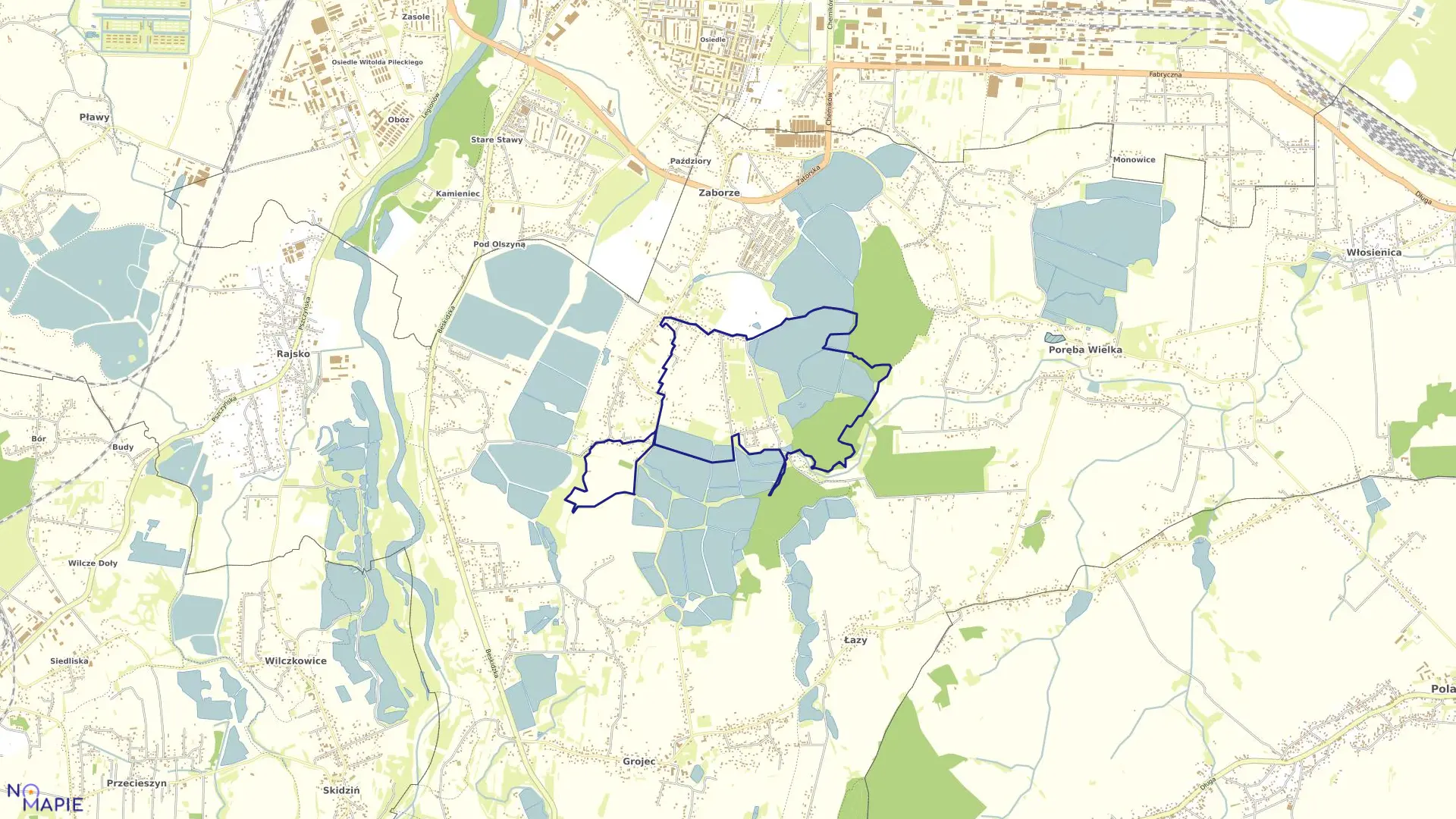 Mapa obrębu Zaborze cz.Grojecka w gminie Oświęcim